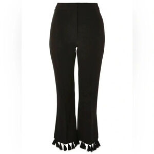 Topshop Black Kick Flare Trousers Cropped Pants Tassel Hem Size 4